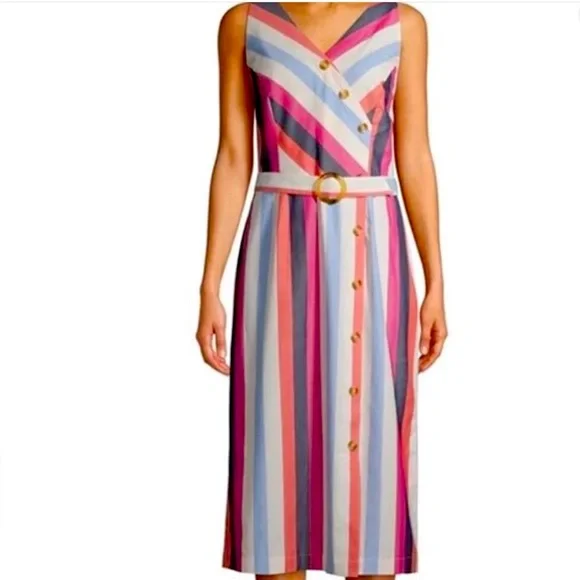EUC - Multicolor striped Button Front Dress - Picture 1 of 10